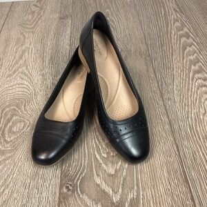 Clarks Juliet Coast Loafer‎ Small Heel Size 8 W Wide NEW Leather Slip On Black